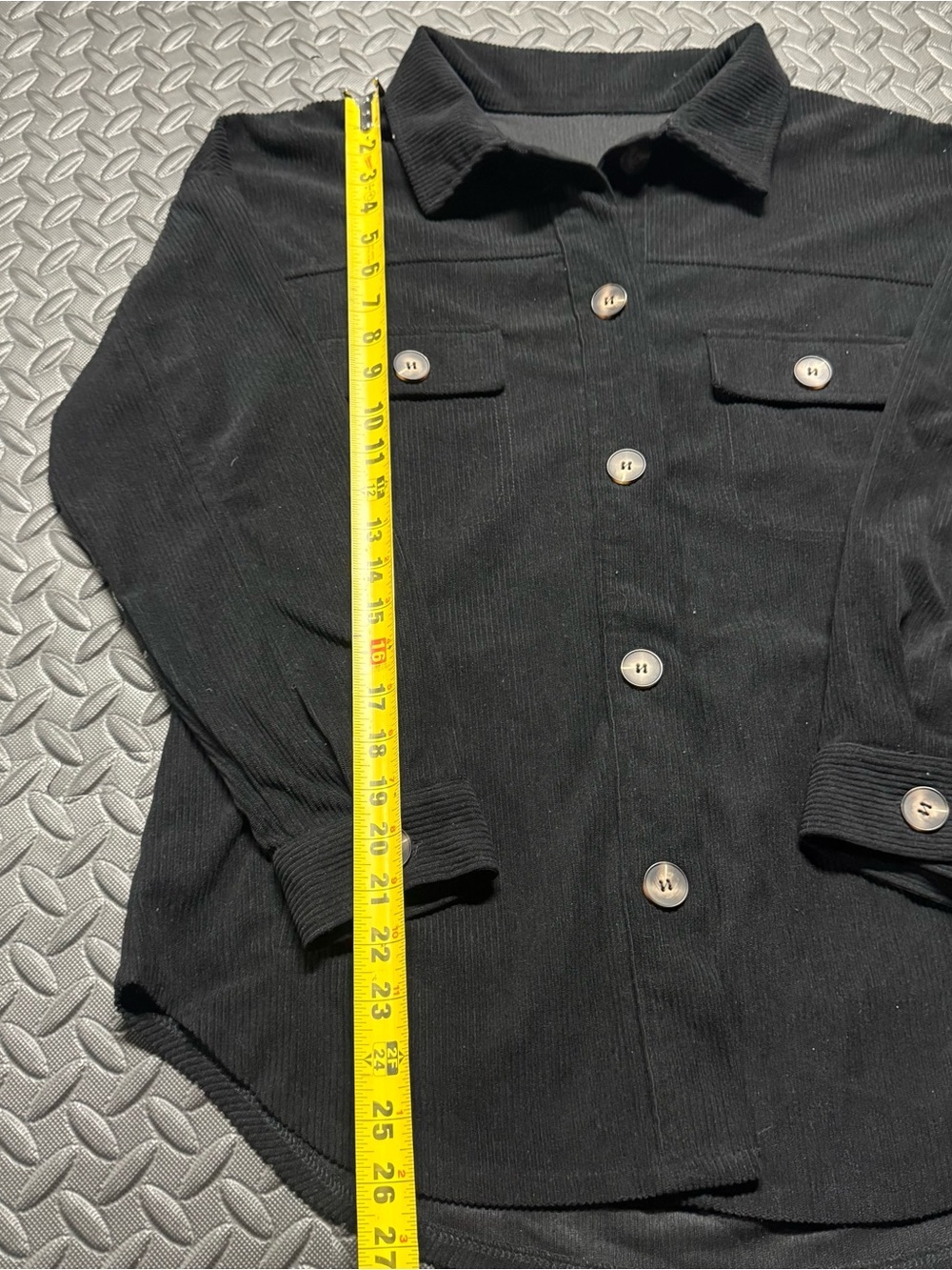 Black Ribbed Button Front Shacket Jacket Women’s Small - Picture 8 of 10